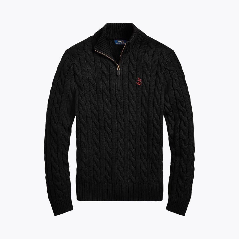 Chunky Cable-Knit Cotton Quarter-Zip Sweater