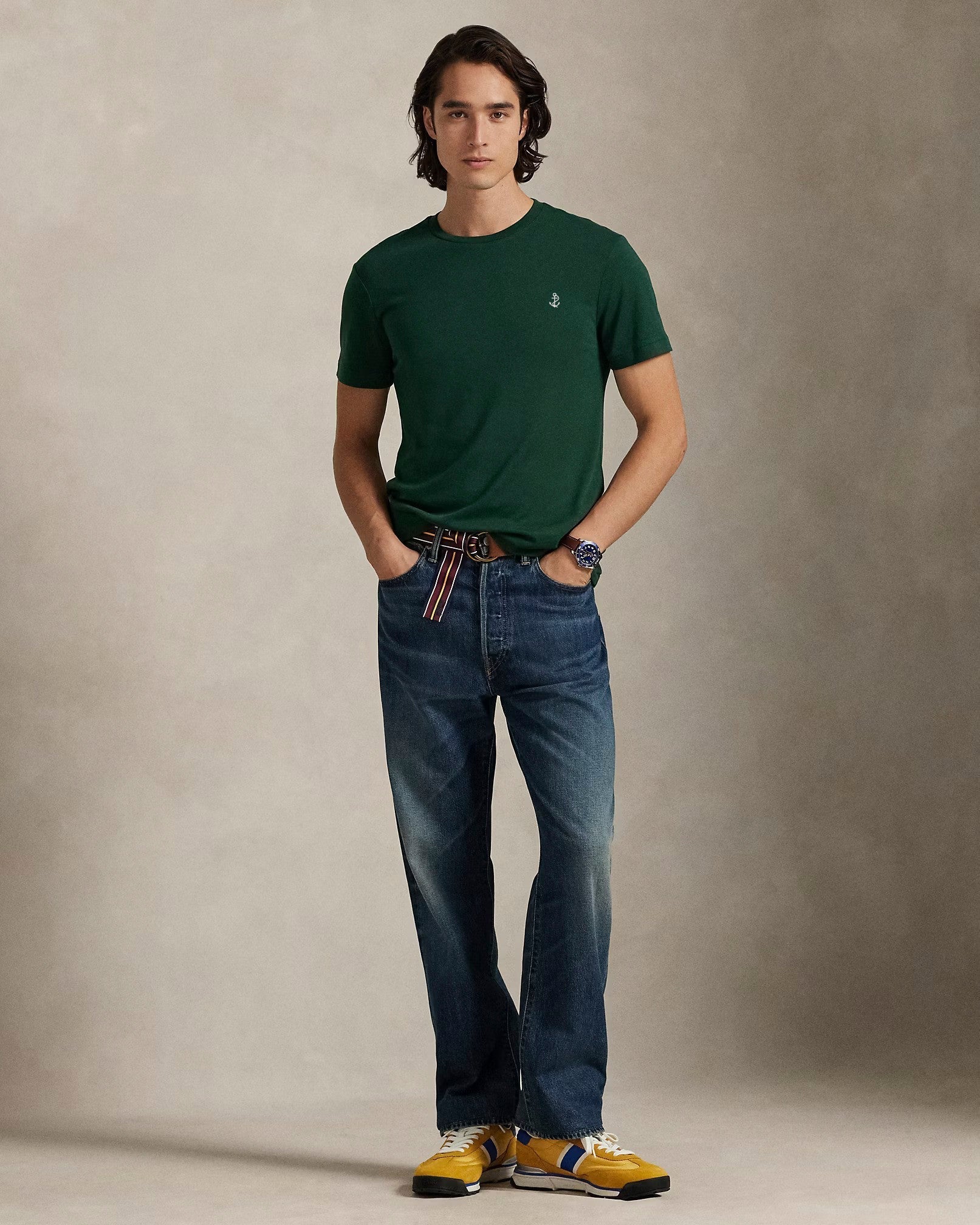 Slim fit jersey crew neck t-shirt   - Vintage Pine