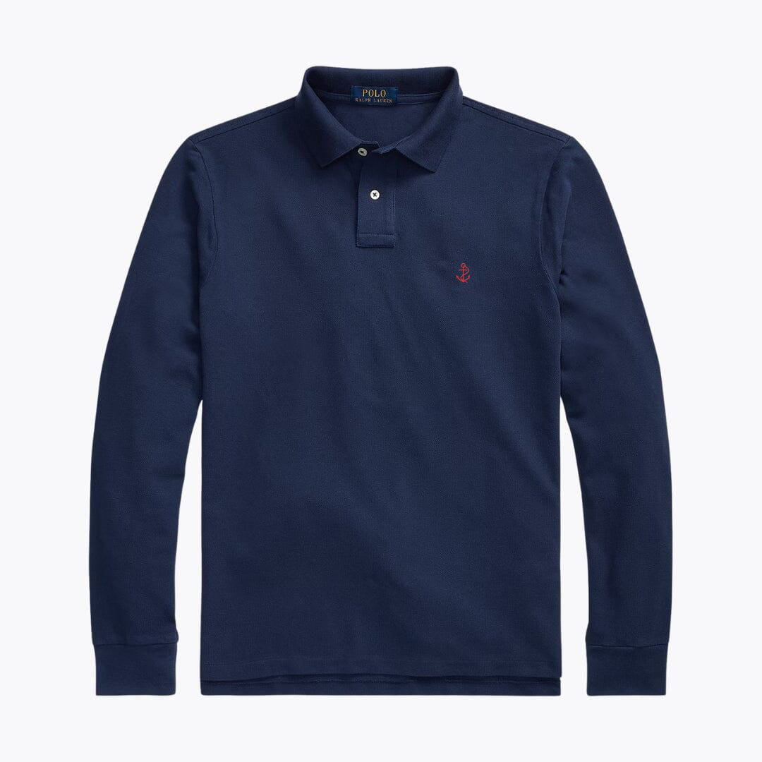 Mesh Long-Sleeve Polo Shirt