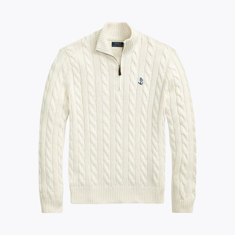 Chunky Cable-Knit Cotton Quarter-Zip Sweater