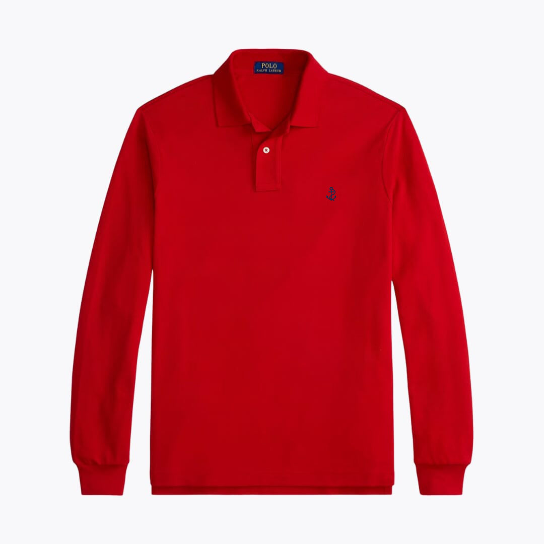 Mesh Long-Sleeve Polo Shirt