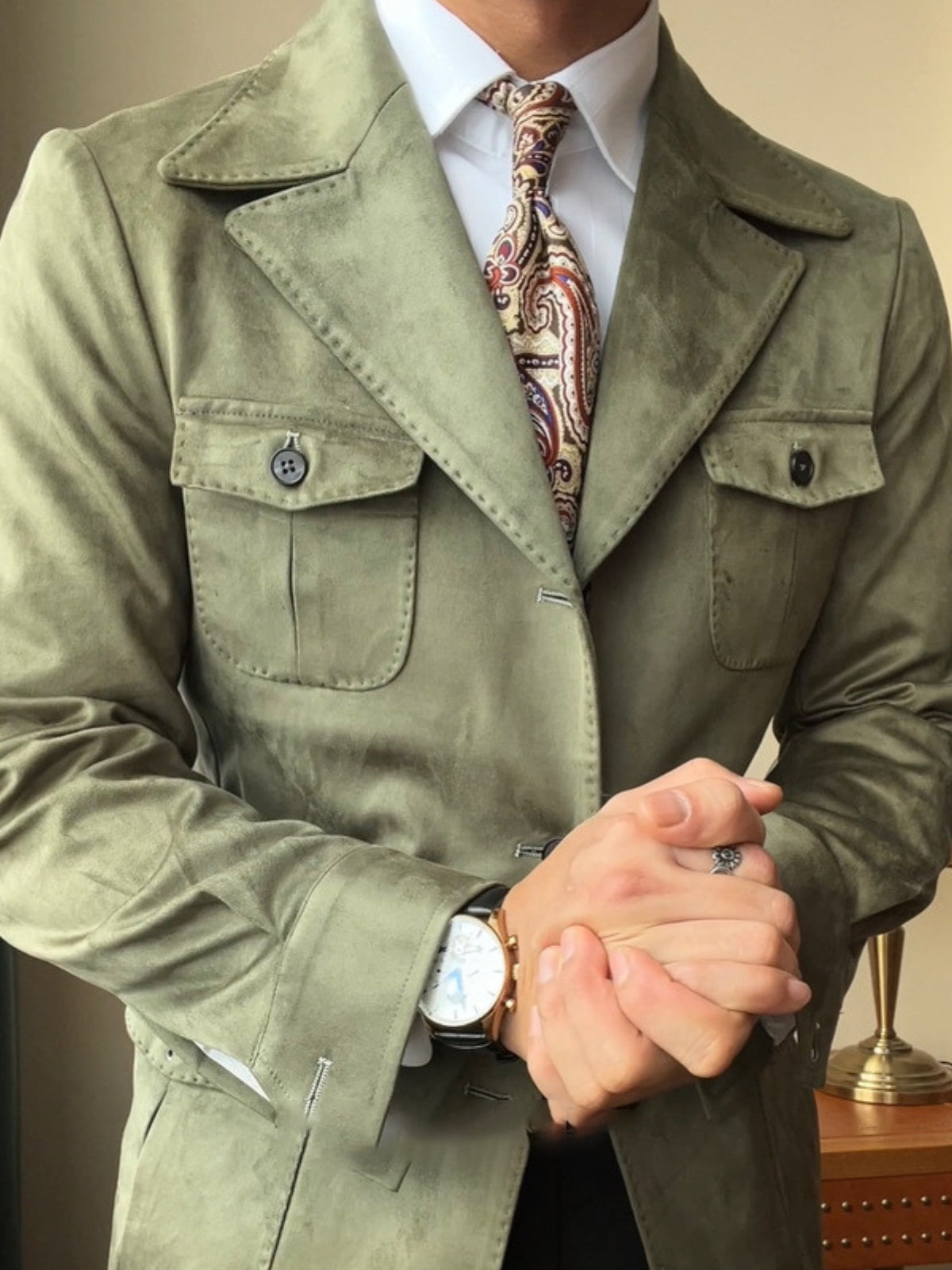 Old Money Italian Slim Fit Velvet Suede Jacket