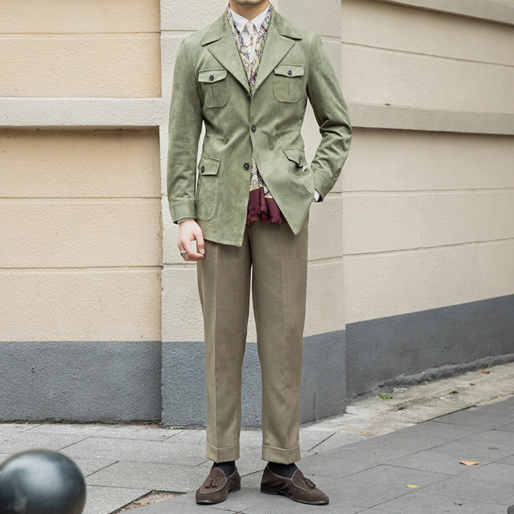 Old Money Italian Slim Fit Velvet Suede Jacket