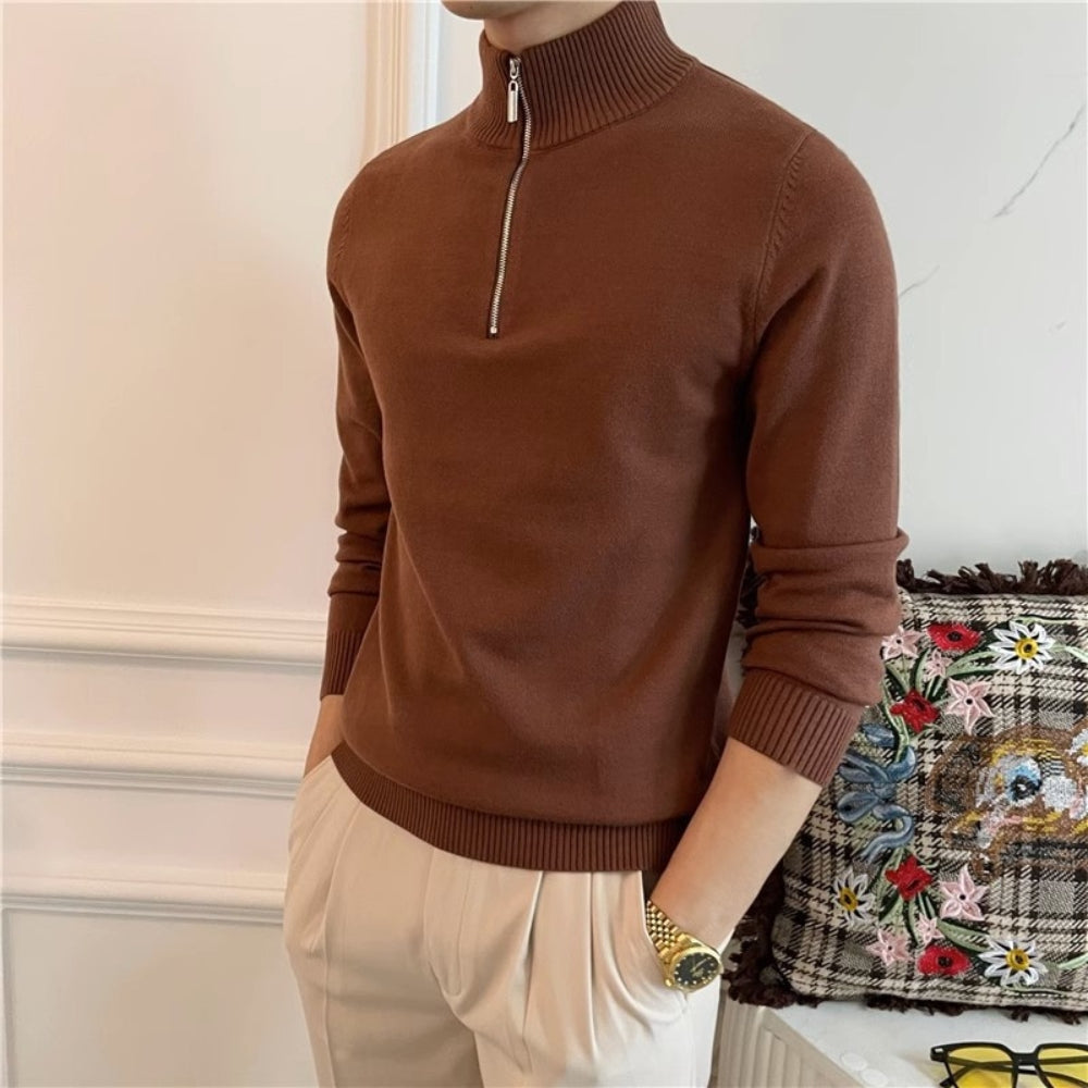 Old Money Half-Turtleneck Zipper Knitted Sweater