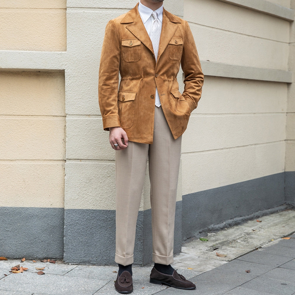 Old Money Italian Slim Fit Velvet Suede Jacket